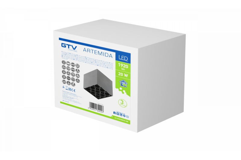 Decor Luminărie cu LED-uri ARTEMIDA 20W 1920lm AC220-240V 50/60 Hz PF>0 9 Ra≥80 IP20 IK08 4000K 38° pătrată neagră. 1208962642