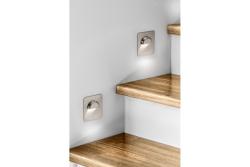 Decor Luminărie pentru scări cu LED-uri ESCADA KA DC12V, cu capac pătrat transparent, 0,8W, 70lm, 4000K, cablu de inox de 150cm.