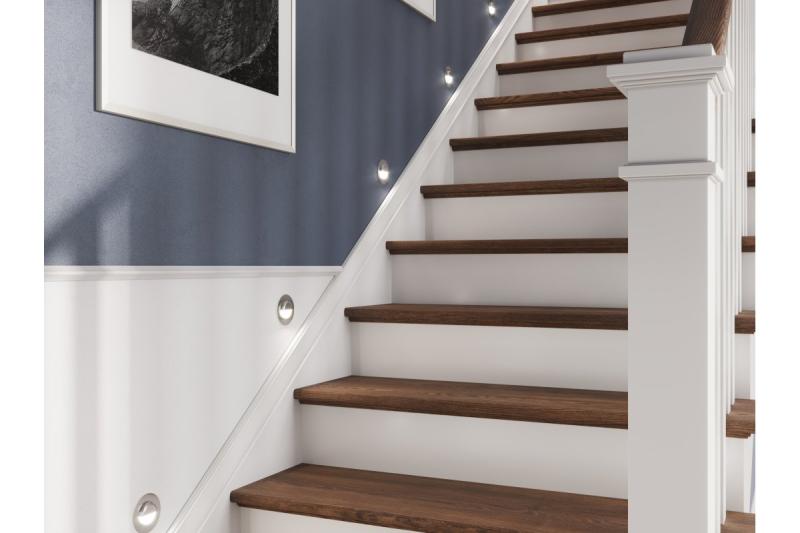 Decor Luminărie pentru scări cu LED-uri ESCADA OA DC12V, cu capac rotund transparent, 0,8W, 70lm, 4000K, cablu inox de 150cm.