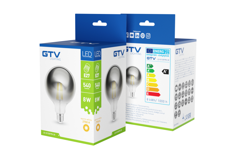 Lumină decorativă LED, FILAMENT, G125, 27006, E27, 8W, 540lm, AC220-240V/ 50-60Hz, RA>80, 360° 1208962766