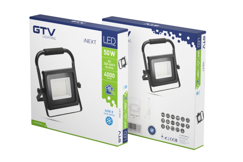 Proiector LED iNEXT (portabil) 50 W 4000 lm, PF>0,9, RA>80, IP65, 120°, 6400 K, corp negru 1208962863