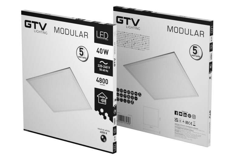 Lumină LED MODULAR, placă de spate, 60x60cm, 4000K, 40W, 4800lm, AC220-240V, PF>0,9, IP54, 5y 1208962999