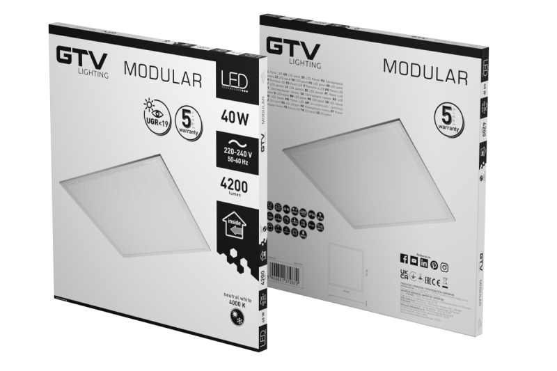 Corp de iluminat LED MODULAR, placa de spate, 60x60cm, 4000K, 40W, 4200lm, AC220-240V, PF>0,9, IP54, 5 ani, UGR<19 1208963000