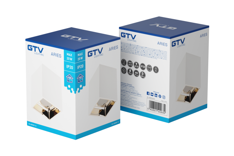 Decor Lustră de tavan ARIES PC 77x100mm IP20 max 20W pătrată alb/auriu. 1208963815