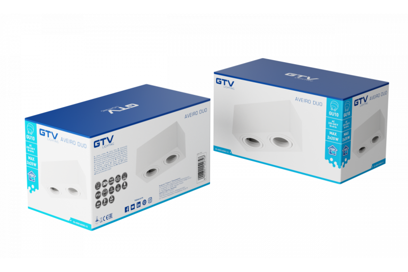 Decor Lustră de tavan AVEIRO DUO din aluminiu 160x80x85mm IP20 max 20W*2 pătrată albă. 1208963825