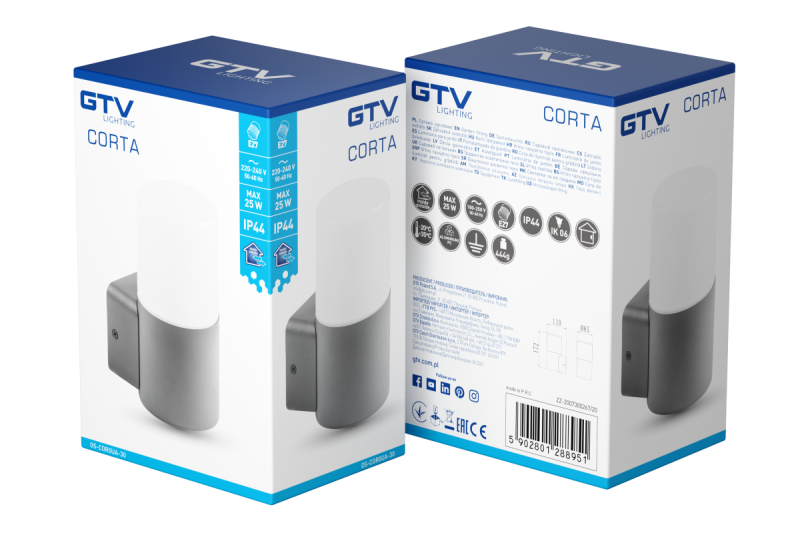 Decor Lampă de perete superioară dreaptă CORTA-AU E27 MAX.25W IP44 AC220-240V 50-60Hz, de culoare antracit, pentru grădină. 1208963857