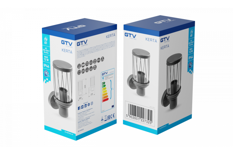 Decor Lampă de grădină KERTA-A E27 MAX.12W IP44 AC220-240V 50-60Hz, simplă, cu perete de culoare grafit 1208963906