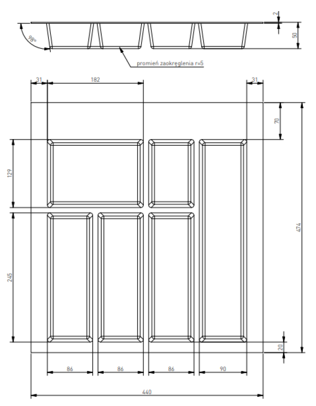 Decor Cutle Tăviță pentru tacâmuri Inserție pentru sertarul de bucătărie 500 Antracit 1208966376