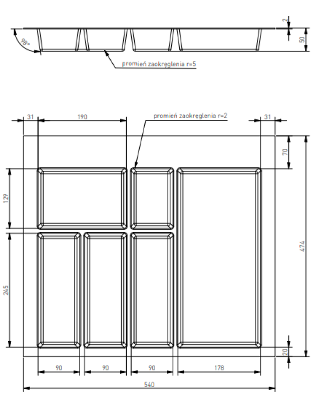 Decor Cutle Tăviță pentru tacâmuri, inserție pentru sertarul de bucătărie 600 Alb 1208966377
