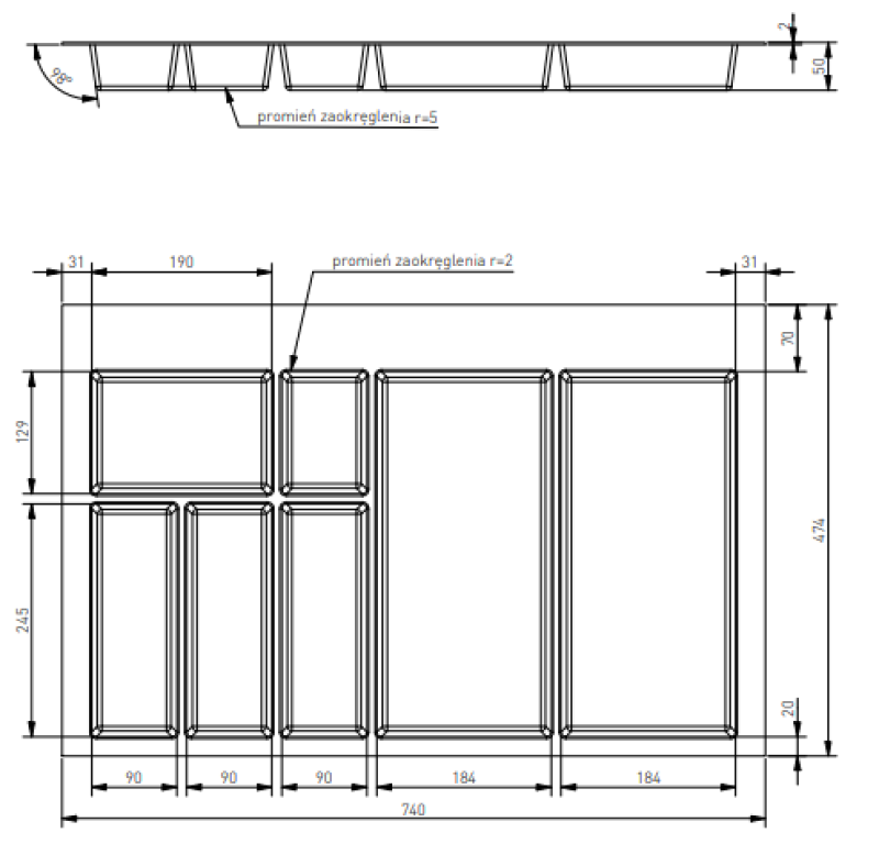 Decorațiune Cutle Inserție pentru Sertar de Bucătărie 800 Axispace Alb 1208966379