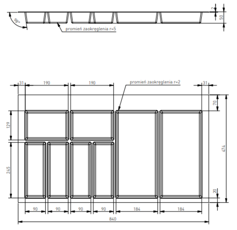 Decor Cutle Tavă pentru Tacâmuri Insert pentru Sertarul de Bucătărie 900 Antracit 1208966382