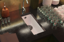 GraniteMy Universele granieten witte kleine spoelbak 17x40 cm wit, geschikt voor opbouw, onderbouw en vlakbouw, met roestvrijstalen plug 1208966953