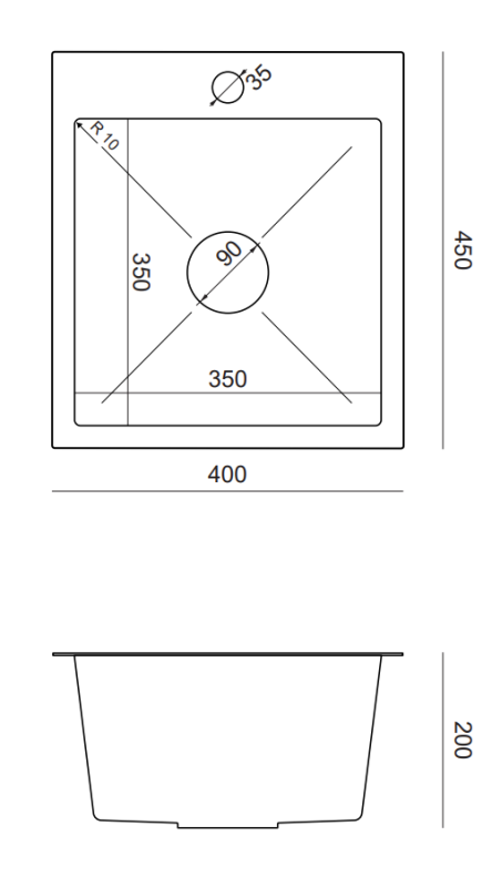 Quadri Dixton 40 chiuvetă din inox 400x450 mm cu gaură pentru robinet montaj pe blat 1208967079