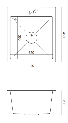 Quadri Dixton 40 chiuvetă neagră din oțel inoxidabil cu nano pvd 400x450 mm cu gaură pentru robinet montaj pe blat 1208967080