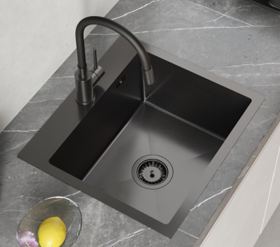 Quadri Dixton 50 negru Nano PVD chiuvetă din oțel inoxidabil 500x450 mm cu gaură pentru robinet montare pe blat 1208967082
