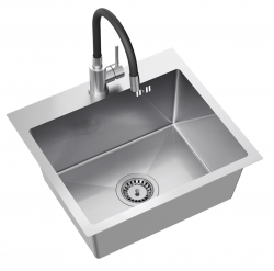 Set Quadri Dixton 50 cu chiuvetă din inox de 500x450 mm cu gaură pentru robinet de suprafață și robinet de bucătărie din inox Bristol
