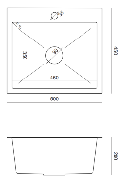 Set Quadri Dixton 50 cu chiuvetă din inox de 500x450 mm cu gaură pentru robinet de suprafață și robinet de bucătărie din inox Bristol