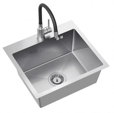 Set Quadri Dixton 50 cu chiuvetă din inox de 500x450 mm cu gaură pentru robinet de suprafață și robinet de bucătărie din inox Bristol