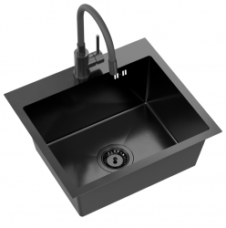 Quadri Dixton 50 Set cu chiuvetă din inox PVD negru Nano 500x450 mm cu gaură pentru robinet pe suprafață și robinet de bucătărie Bristol negru
