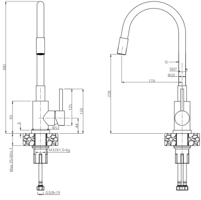 Quadri Dixton 50 Set cu chiuvetă din inox PVD negru Nano 500x450 mm cu gaură pentru robinet pe suprafață și robinet de bucătărie Bristol negru