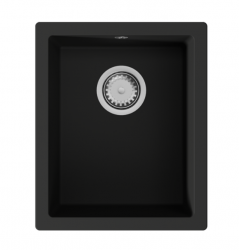 GraniteMy Universele granieten zwarte spoelbak 34x40 cm negru montare deasupra, dedesubt și la același nivel cu suprafața cu dop din oțel inoxidabil 1208967106.