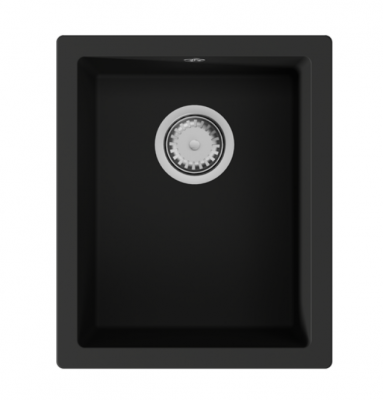 GraniteMy Universele granieten zwarte spoelbak 34x40 cm negru montare deasupra, dedesubt și la același nivel cu suprafața cu dop din oțel inoxidabil 1208967106.