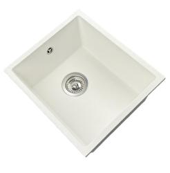 GraniteMy Universele witte granieten spoelbak 34x40 cm wit opbouw, onderbouw en vlakbouw met roestvrijstalen plug 1208967107