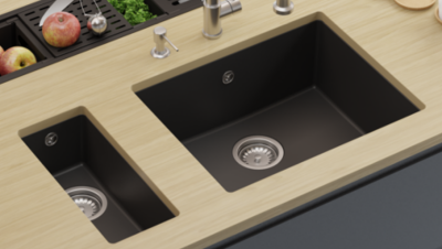 GraniteMy Universele granieten zwarte spoelbak 55x40 cm negru montaj deasupra sub montaj și montaj la nivel cu dop din oțel inoxidabil 1208967108