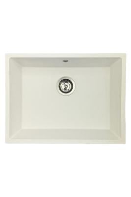GraniteMy Universele granieten witte spoelbak 55x40 cm alb montaj pe blat, sub blat și la nivel cu blat cu dop din inox 1208967109