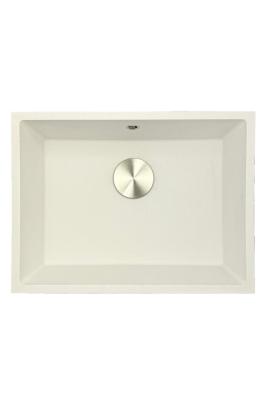 GraniteMy Universele granieten witte spoelbak 55x40 cm alb montaj pe blat, sub blat și la nivel cu blat cu dop din inox 1208967109