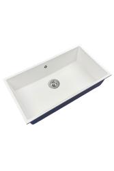 GraniteMy Universele grote witte granieten spoelbak 74x40 cm, witte opbouw, onderbouw en vlakbouw met rvs plug 1208967111