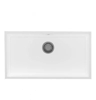 GraniteMy Universele grote witte granieten spoelbak 74x40 cm, witte opbouw, onderbouw en vlakbouw met rvs plug 1208967111