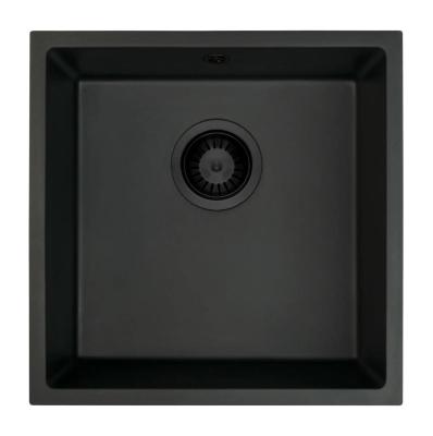 GraniteMy Universele granieten zwarte spoelbak 40x40 cm zwart opbouw onderbouw en vlakbouw met zwarte plug 1208967112