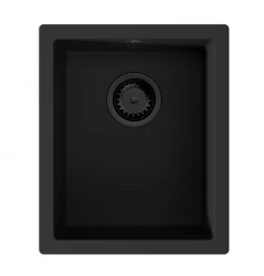 GraniteMy Universele granieten zwarte gootsteen 34x40 cm zwart opbouw onderbouw en vlakbouw met zwarte plug 1208967143