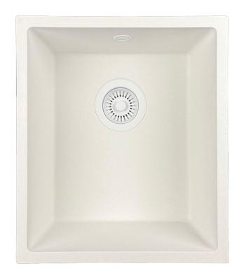 GraniteMy Universele granieten witte spoelbak 34x40 cm alb, montaj deasupra, dedesubt și la același nivel cu blatul, cu dop alb 1208967146