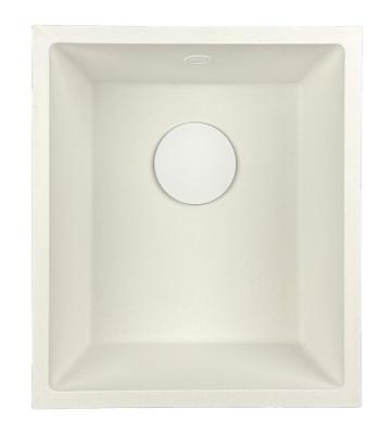 GraniteMy Universele granieten witte spoelbak 34x40 cm alb, montaj deasupra, dedesubt și la același nivel cu blatul, cu dop alb 1208967146