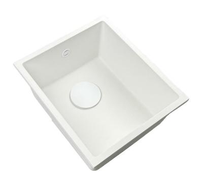 GraniteMy Universele granieten witte spoelbak 34x40 cm alb, montaj deasupra, dedesubt și la același nivel cu blatul, cu dop alb 1208967146