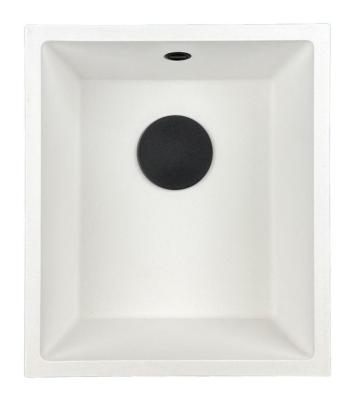 GraniteMy Universele granieten witte spoelbak 34x40 cm alb montaj pe blat, montaj sub blat și montaj la nivel cu blat cu dop negru 1208967147