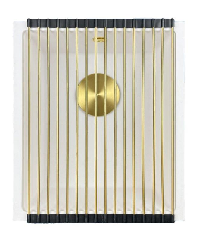 GraniteMy Universele witte granieten spoelbak 34x40 cm, wit, voor opbouw, onderbouw en vlakbouw met gouden plug 1208967149