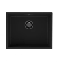 GraniteMy Universele granieten zwarte spoelbak 55x40 cm negru montare pe blat, sub blat și la nivel cu blatul cu dop negru 1208967150