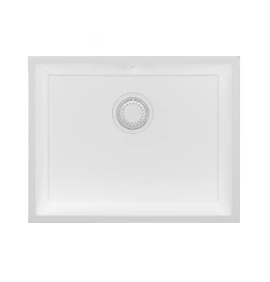 GraniteMy Universele granieten witte spoelbak 55x40 cm wit opbouw onderbouw en vlakbouw met witte plug 1208967153