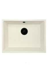 GraniteMy Universele granieten witte gootsteen 55x40 cm wit opbouw, onderbouw en vlakbouw met zwarte stop 1208967154