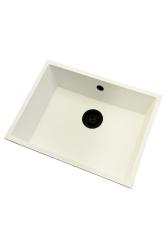 GraniteMy Universele granieten witte gootsteen 55x40 cm wit opbouw, onderbouw en vlakbouw met zwarte stop 1208967154