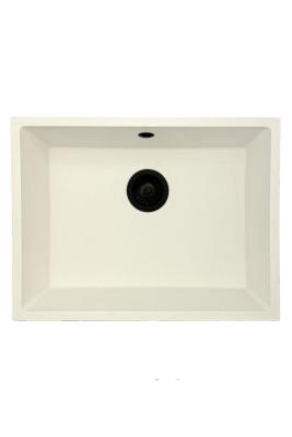 GraniteMy Universele granieten witte gootsteen 55x40 cm wit opbouw, onderbouw en vlakbouw met zwarte stop 1208967154