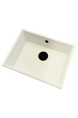 GraniteMy Universele granieten witte gootsteen 55x40 cm wit opbouw, onderbouw en vlakbouw met zwarte stop 1208967154