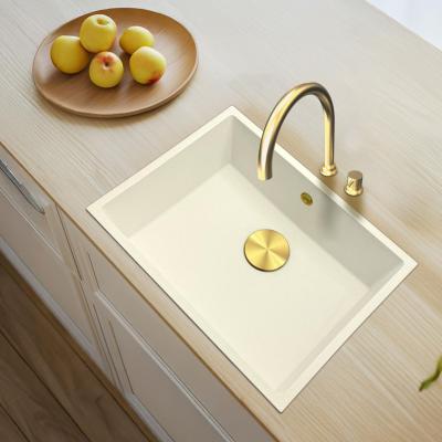 GraniteMy Universele granieten witte spoelbak 55x40 cm alb, montaj pe blat, sub blat și la nivel cu blatul, cu dop auriu 1208967155