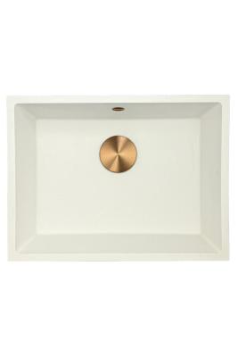 GraniteMy Universele witte granieten spoelbak 55x40 cm wit opbouw, onderbouw en vlakbouw met koperen plug 1208967156