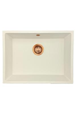 GraniteMy Universele witte granieten spoelbak 55x40 cm wit opbouw, onderbouw en vlakbouw met koperen plug 1208967156