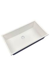 GraniteMy Universele granieten grote witte gootsteen 74x40 cm wit opbouw onderbouw en vlakbouw met witte plug 1208967160