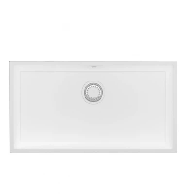 GraniteMy Universele granieten grote witte gootsteen 74x40 cm wit opbouw onderbouw en vlakbouw met witte plug 1208967160